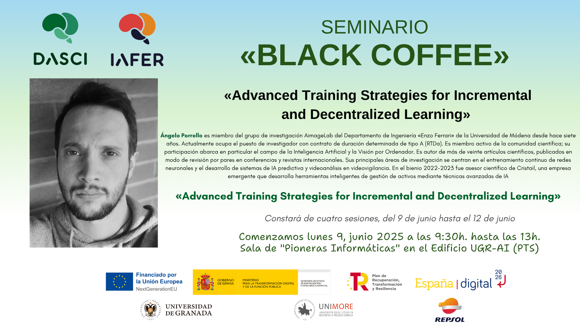 Advanced Training Strategies for Incremental and Decentralized Learning. 
Speaker. Ángelo Porrello